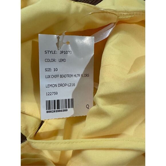 NEW Jenny Packham Lux Chiffon Halter Bridesmaid Gown with Beaded Trim Lemon Drop - Picture 7 of 12